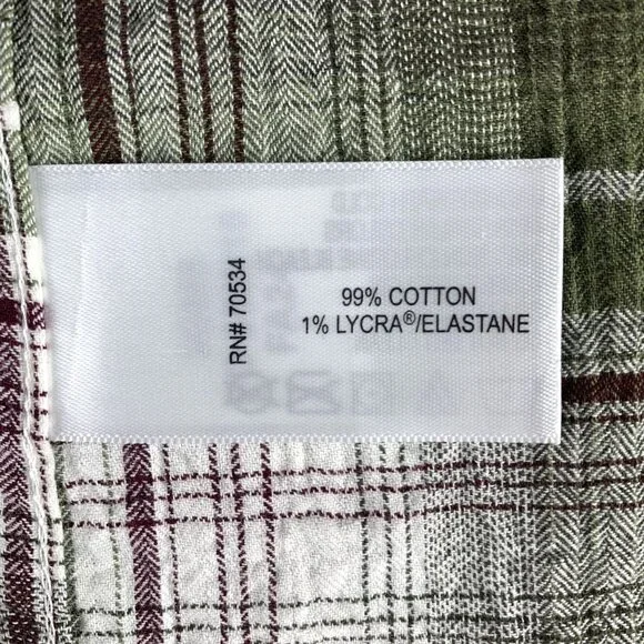 Orvis Mens Small Crushed Herringbone Green Plaid Crinkle Cotton Shirt Active Fit